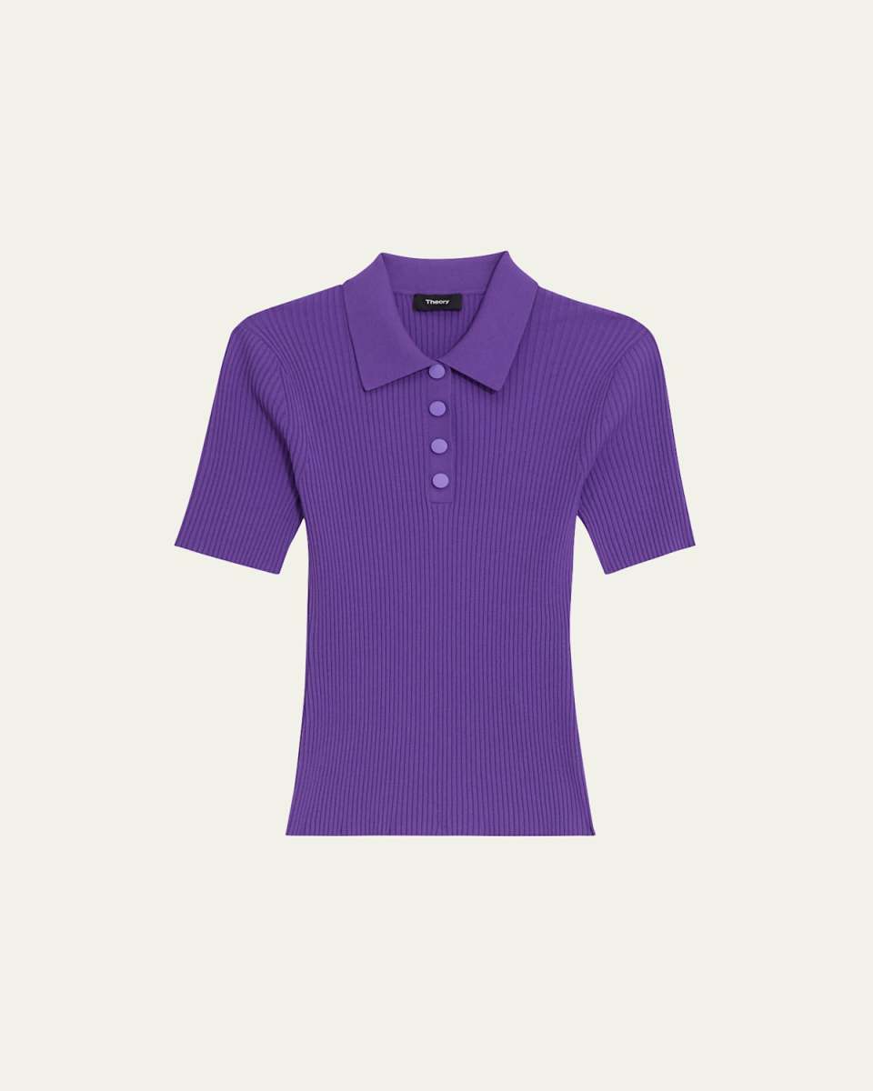 Ribbed Compact Crepe Short-Sleeve Polo Shirt